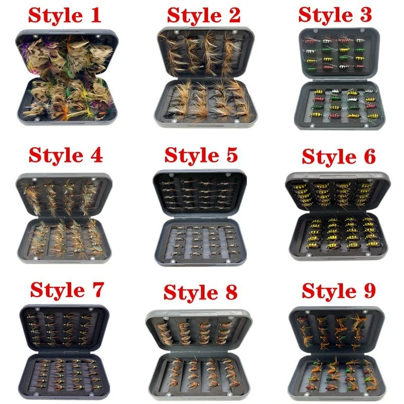 32Pcs/Box 9 Different Styles Fishing Flies Set Wet Dry Nymph Fly Hand Tied Flies for Trout Pike Grayling Fly Lure Kit