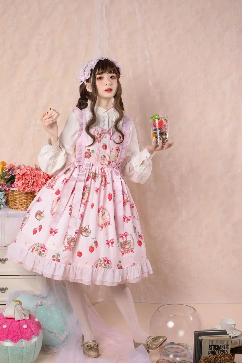 Japanese sweet lolita dress vintage falbala bowknot cute printing high waist victorian dress kawaii girl gotic lolita jsk loli