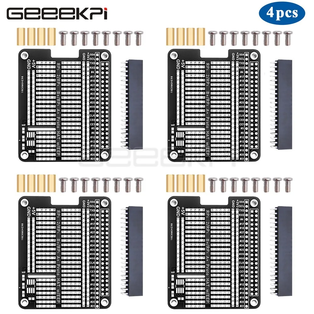 GeeekPi 4PCS Prototype Hat Breadboard DIY Proto Hat Shield for Raspberry Pi 2 / 3 Model B / B+(Red/Black/Blue/Green)