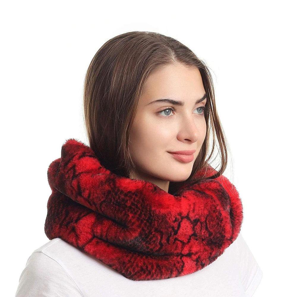 Women\'s Winter Snakeskin Print Faux Fur Infinity Scarf  Warm Neck Warmer Scarfs