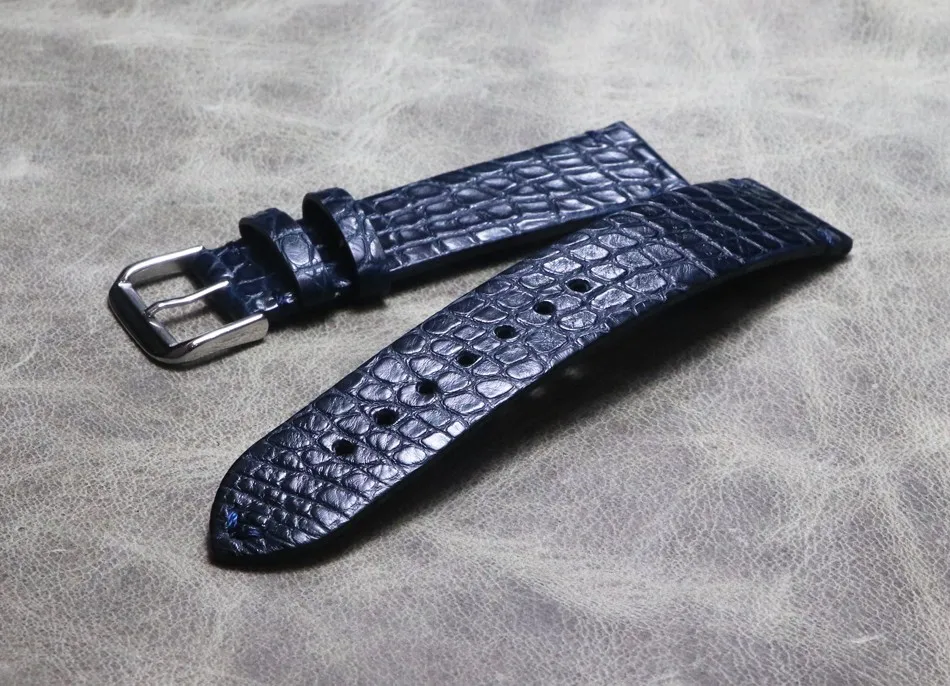 Blue Handmade Soft Thin Watch Strap 18mm 19mm 20mm 21mm 22mm Alligator Leather Watchband For  IWC OMEGA Longines