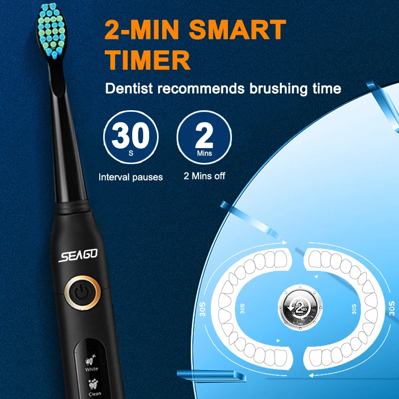 Seago SG507B Sonic Electric Toothbrush Adult Timer Brush USB Rechargeable Electronic Tooth Brush Heads Replacement Holder Gift