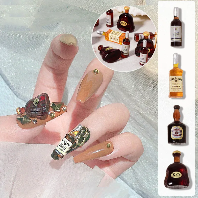 5pcs Nail Art Bottle Ornament Wine Bottle Jewelry Manicure Nail Decoration 3D Mini Stereo Red Wine Bottle DIY Nail Accessories