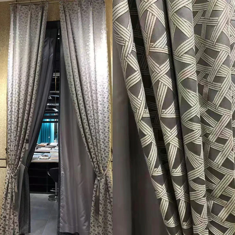 

Post Modern Luxury Grey Irregular geometric Blackout Curtains for Living Room Finished Jacquard Curtain Drapes for Villa Cafe