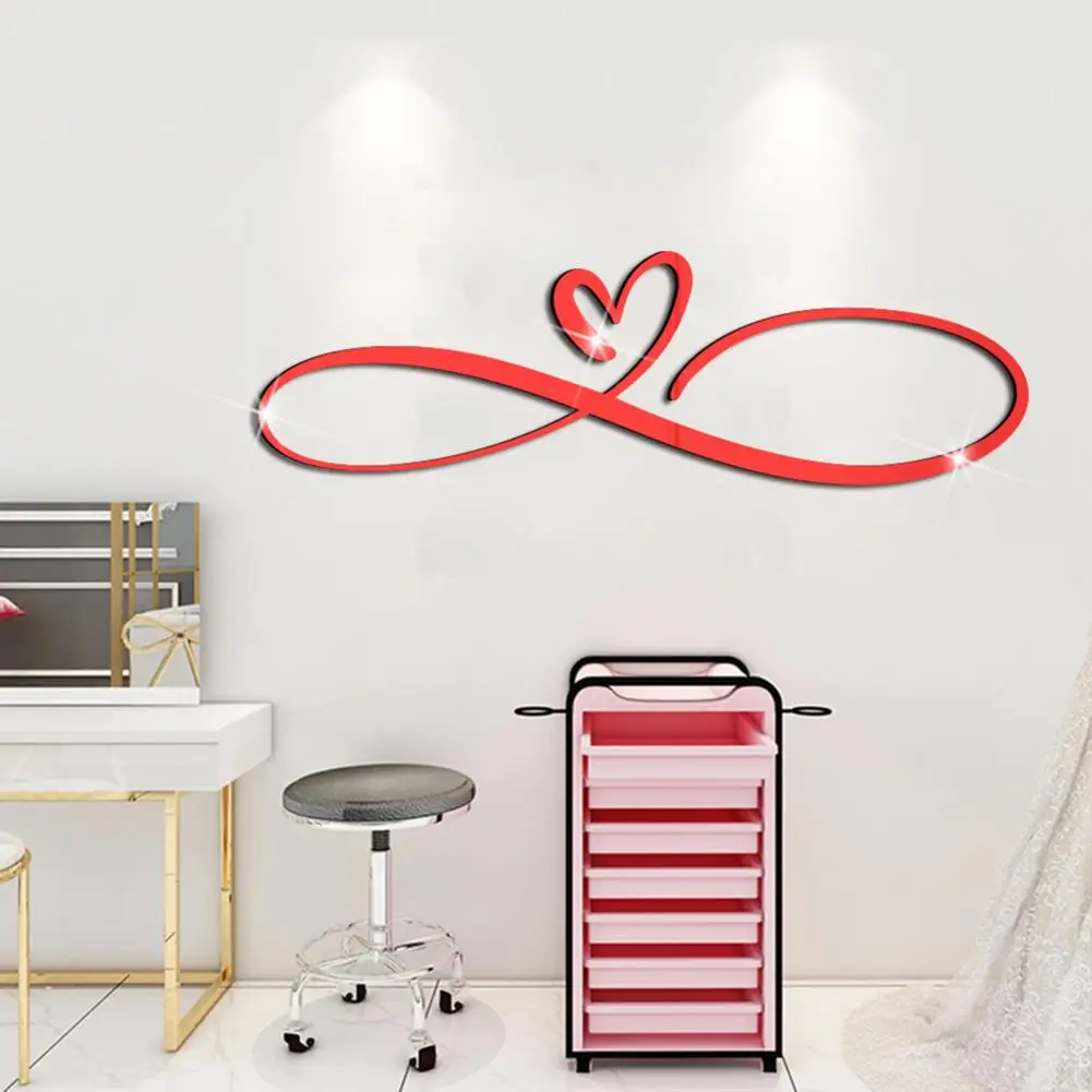 Room Sticker  Easy to Paste   Mirror Decal 3D Love Shape Romantic Mirror Decal