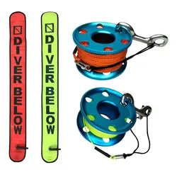 30M Line Scuba Diving Finger Reel Spool 110cm SMB Safety Sausage Diving Safety Kit for Underwater Diver Snorkeling Cave