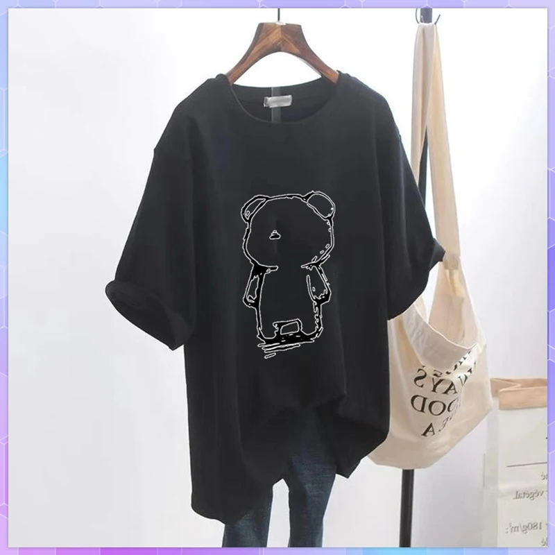 Oversized T-shirt Women's 100% Cotton Top Lovely Short Sleeve T-shirts Animal Cartoon O Neck Loose Tops Large Size Blusas 2XL