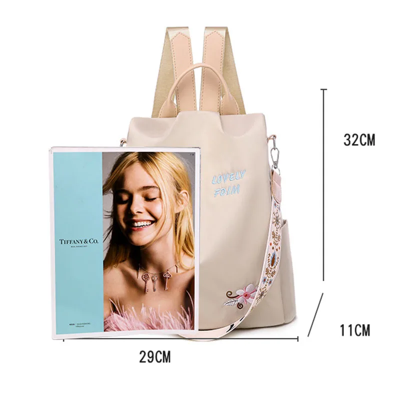 Zaino da donna impermeabile Oxford borsa da scuola antifurto di moda borsa a tracolla da viaggio di grande capacità da donna di design ricamato