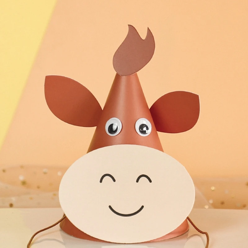 5pcs Farm Animals Paper Hat DIY Birthday Party Decor Kids Children Props for Outdoor Activities Rabbit Sheep Chick Conical Cap view 4