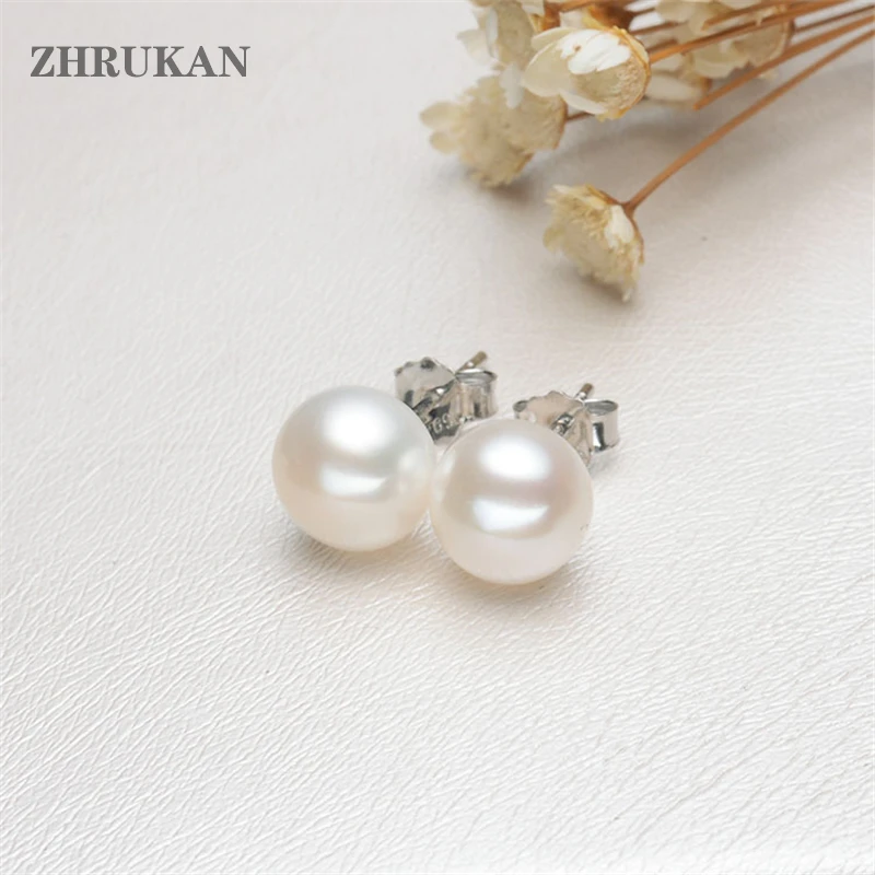 Silver Pearl Stud Earrings 8-9mm AAAA Natural Freshwater Pearls 100% 925 Sterling Silver Pearl Earrings For Women Jewelry Gift