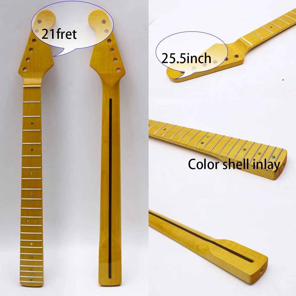 

Maple Guitar Neck 21 Fret 25.5 Inch Fretboard Yellow Paint Sell Dot Inlay