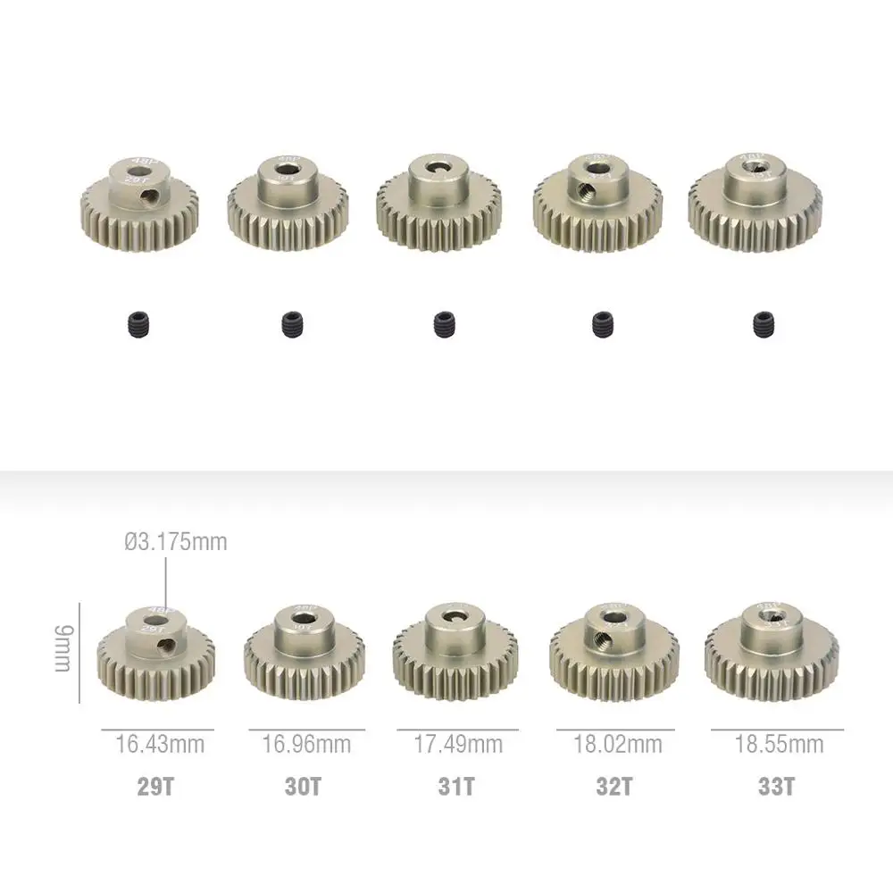 5PCS 32DP 48DP 64DP M0.6 3.175mm Metalen Aluminium Rondsel Motor Gear Set 12 T-50 T voor 1/10 RC Auto Vrachtwagen Buggy Auto