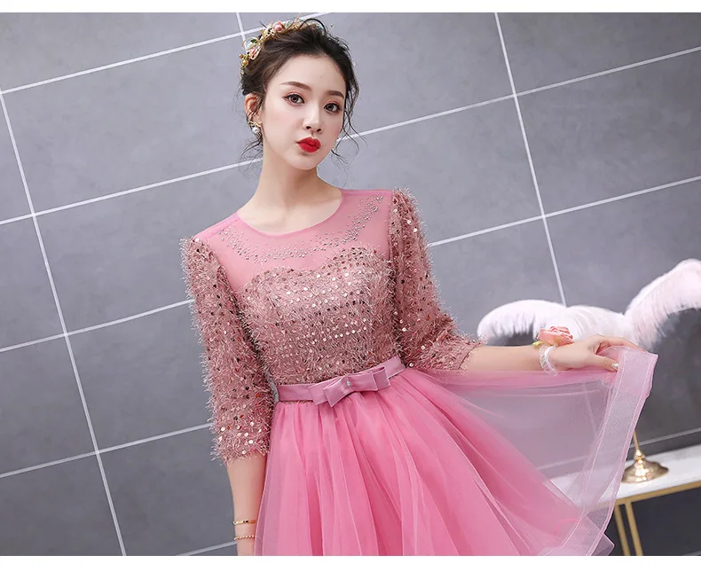 

Free ship half sleeve pink sequin tassel tutu lovely sleeve short lolita dress