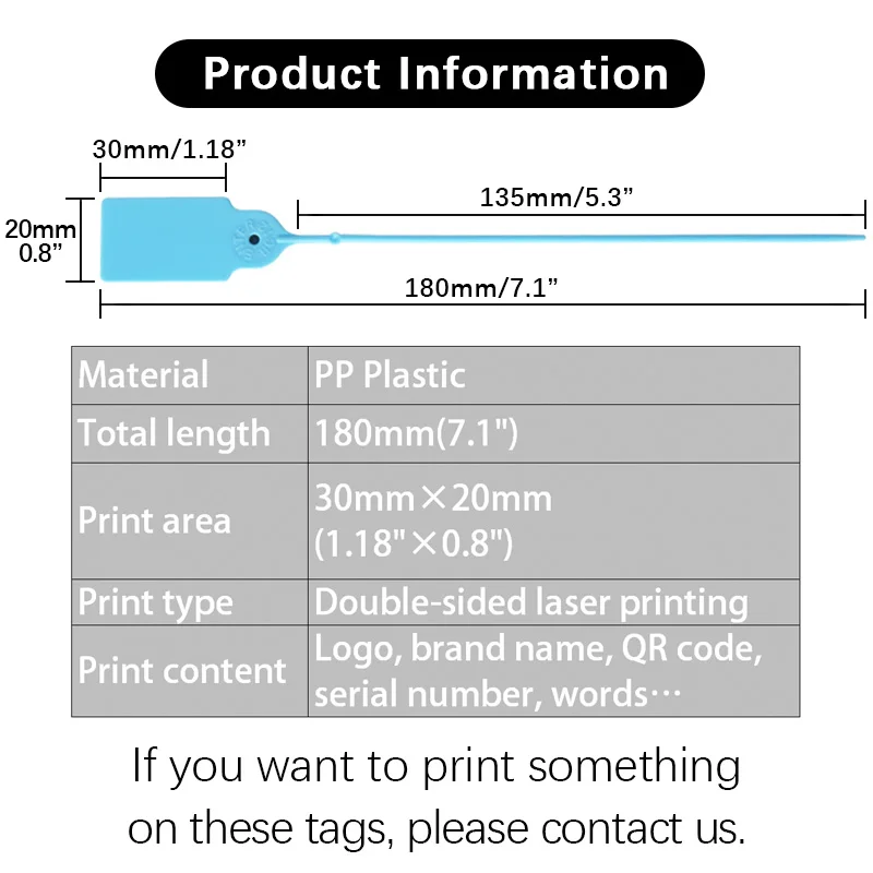 100Pcs Custom Logo Tag Disposable Plastic Personalized Garment Security Seal Brand Hang Tags Label for Clothes and Shoes 180mm