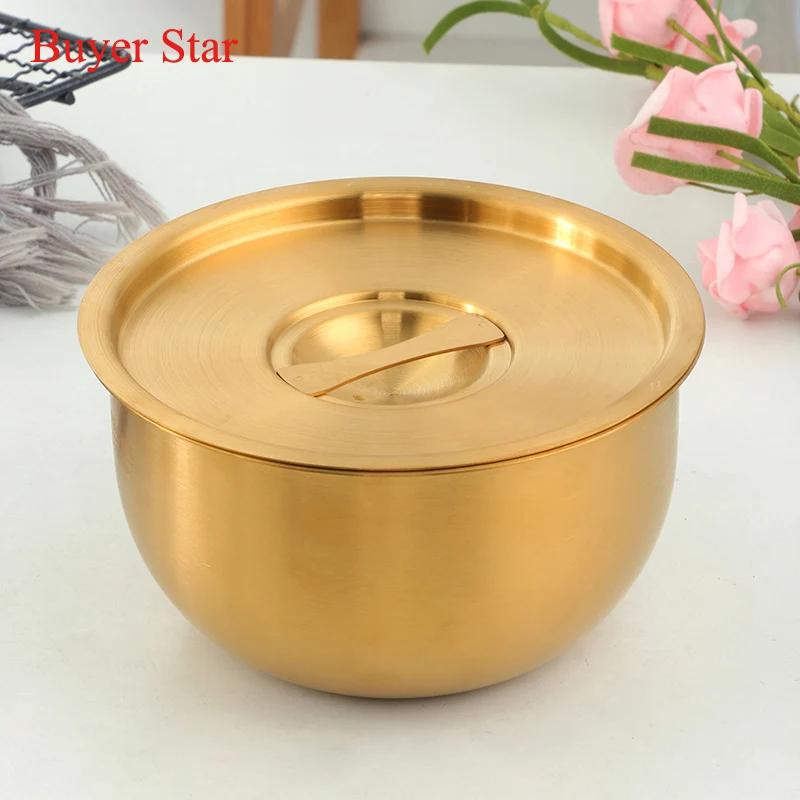 450ml Gold Stainless Steel Mixing Bowl With Lid for Kitchen Egg Salad Food Mixer Bowls Metal Food Storage Stirring Bowl Tablewar