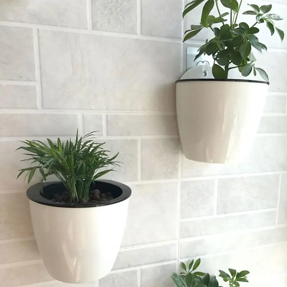 Wall-Mounted Resin Flower Pot With Automatic Water Absorption Wall Hanging Vase Home Decoration