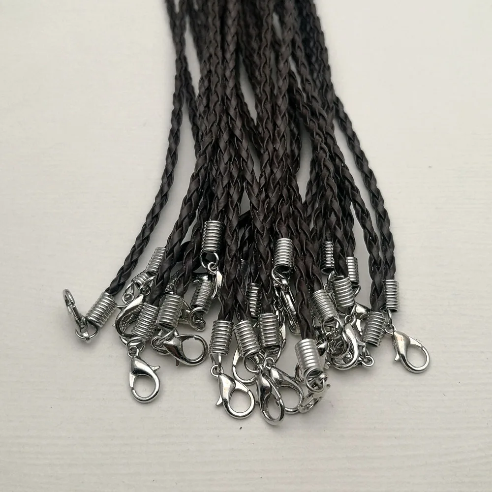 Verweven Lederen Touw 3Mm 100Pc Zwart Koord Ketting Hanger 45 + 5Cmfashion Sieraden Accessoires Diy Groothandel