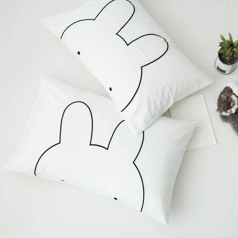 

2pcs Rabbit/Dinosaur/Duck Printed White Pillow Case Cotton Pillow Protector Cover For Children'S Bedding 48cm*74cm