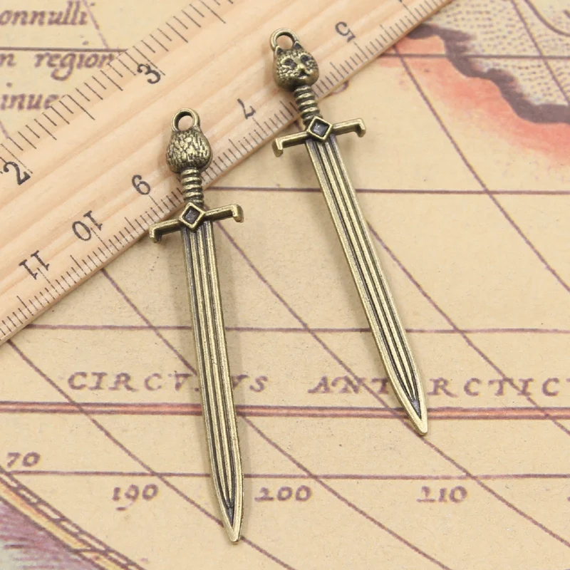 10pcs Charms Sword Cat 66x15mm Tibetan Bronze Silver Color Pendants Antique Jewelry Making DIY Handmade Craft