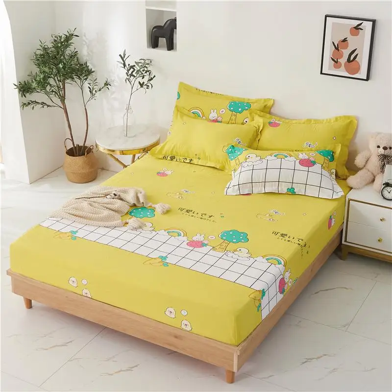 Cotton Elastic Fitted Sheet Mattress Cover Bed Linen Home Bedsheet Double Couple King Size Support Customize Any Size 180x200cm