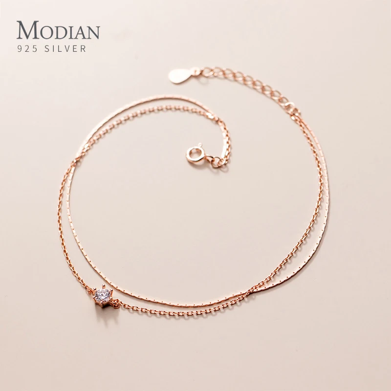 Modian cavigliere semplici a doppio strato in argento per donna bracciale alla moda in argento Sterling 925 alla moda con gioielli alla moda