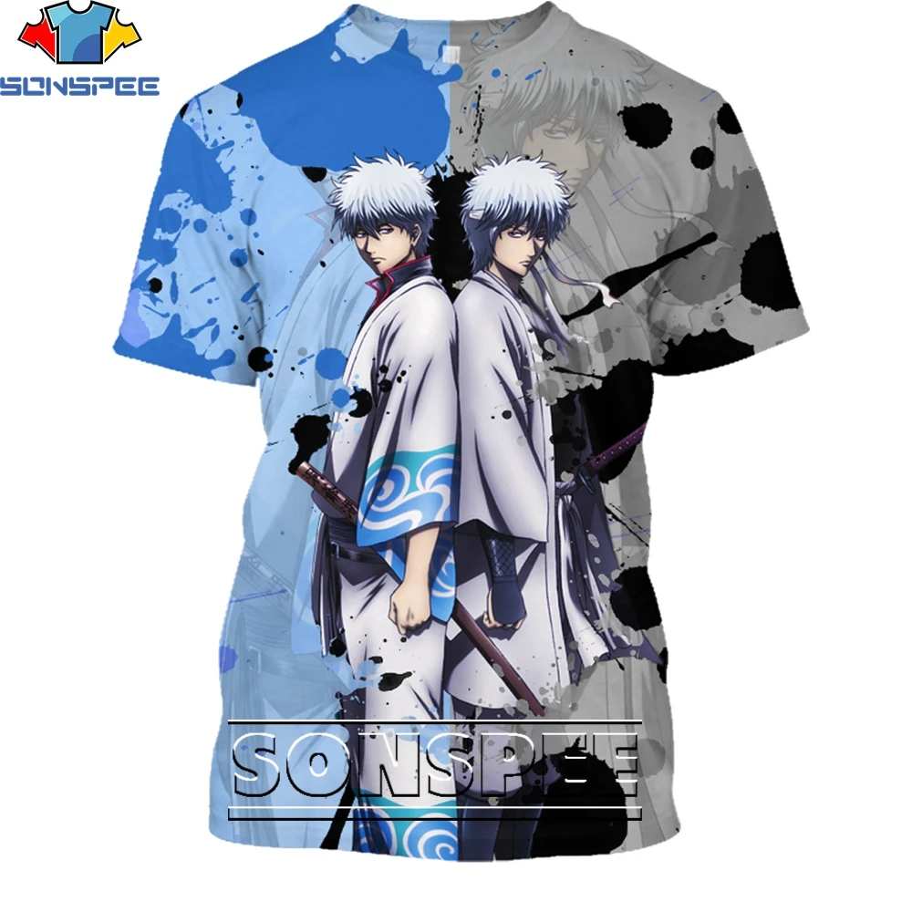 SONSPEE Samurai Anime Gintama Gintoki Kagura Funny Shirt 3D Printing Men Women\'s Summer Men Harajuku Oversized T-shirt Kids Top