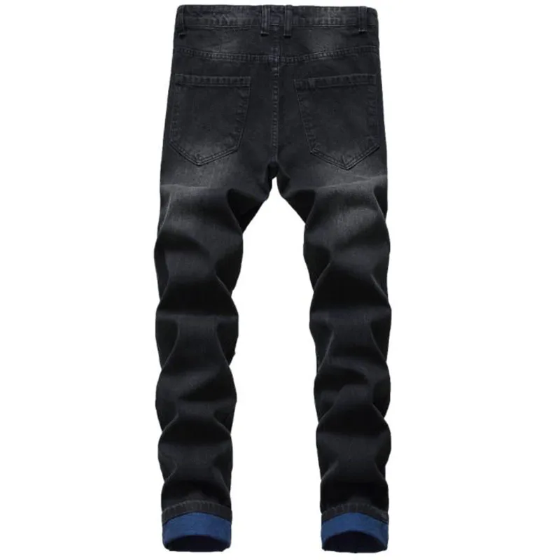 2021 Men\'s Ripped Jeans Autumn Designer Slim Fit Black Blue Denim Pants Male Jeans Distressed Destroyed Trousers