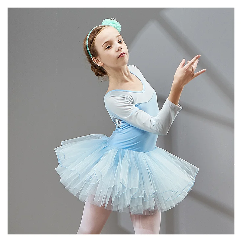 فستان رقص طويل الأكمام للفتيات ، ملابس الأداء ، رقص الباليه ، فستان الباليه طفل ، فستان توتو للأطفال ، التنانير الرقص للأطفال