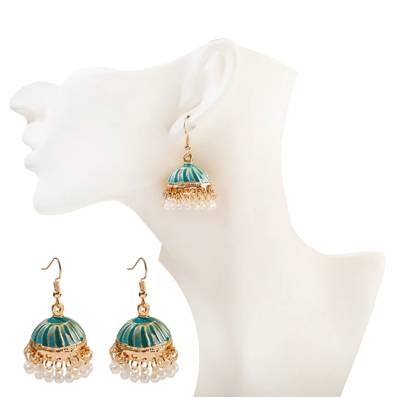Bohemia Gypsy Retro Gold Color Earring For Women 2020 Green Imitation Pearls Beaded Earrings Turk Jhumka Indian Jewelry