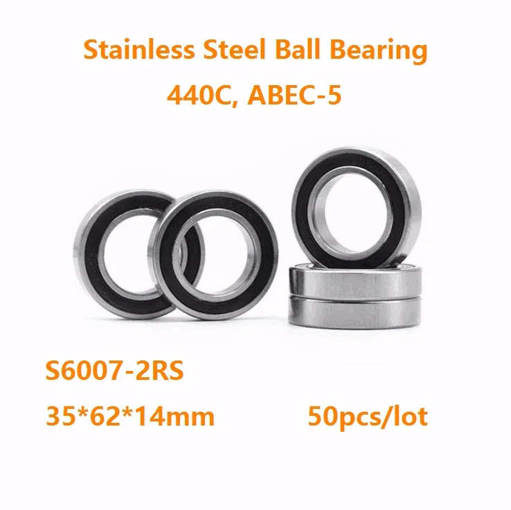 

50pcs/lot S6007-2RS S6007RS ABEC-5 Stainless steel 35×62×14mm Deep Groove Ball bearing Double Rubber cover 35*62*14mm