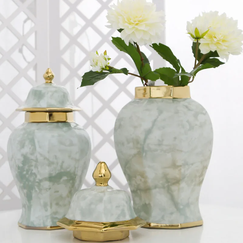 Golden Stroke Ceramic Vases Marble Texture Decor Flower Vase Living Room Decoration Dried Flowers Organizer Home Modern Ornament