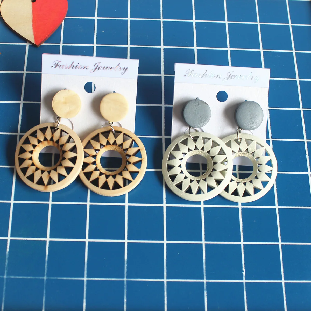 5 pairs Vintage Round Wood Earrings For Women Statement Stitching Geometric Drop Earrings New Accessories Party Jewelry