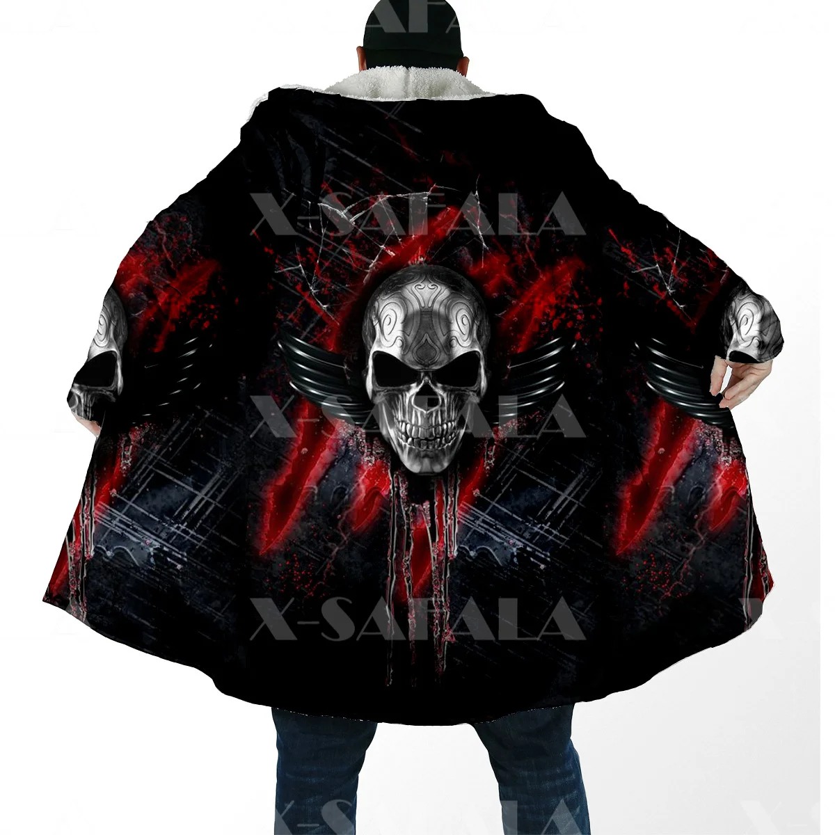 

Thick Warm Hooded Cloak for Men Skull Head Trippy Medusa Overcoat Coat 3D Print Windproof Fleece Cape Robe Hooded Blanket-8