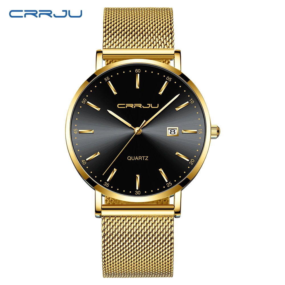 CRRJU Classic Business Men Watch Fashion Simple Ultra thin Waterproof Steel Date Display Quartz Wristwatch relogio feminino