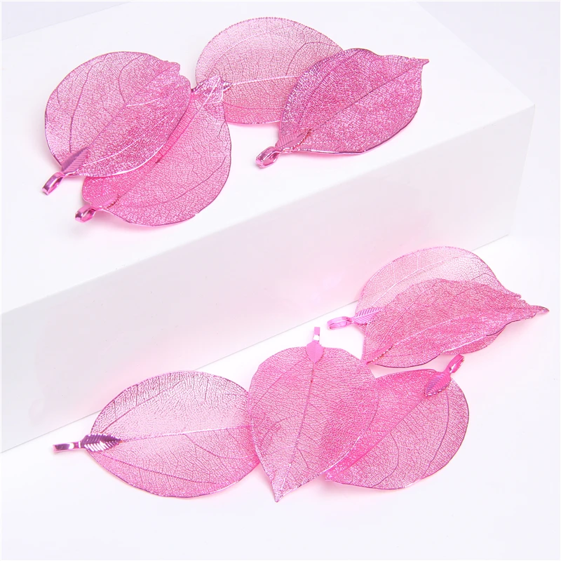 5 Pieces Rose Leaf Necklace Pendant 40-60 mm Natural Eletroplant Howllow Leaves CharmFor DIY Making Women  Jewelry Accessory