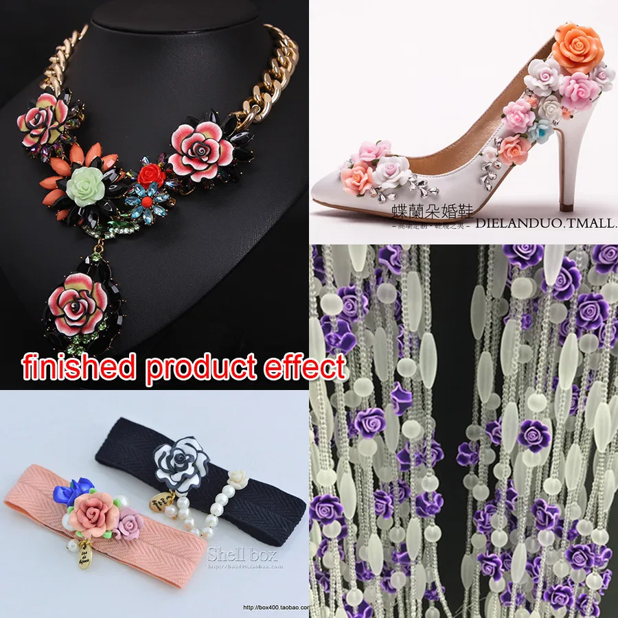 15pcs 25mm Vintage Polymer Clay Rose Flower Beads For Diy Women Brooch Necklace Jewelry Making Clothes Shoes Decorate Materials