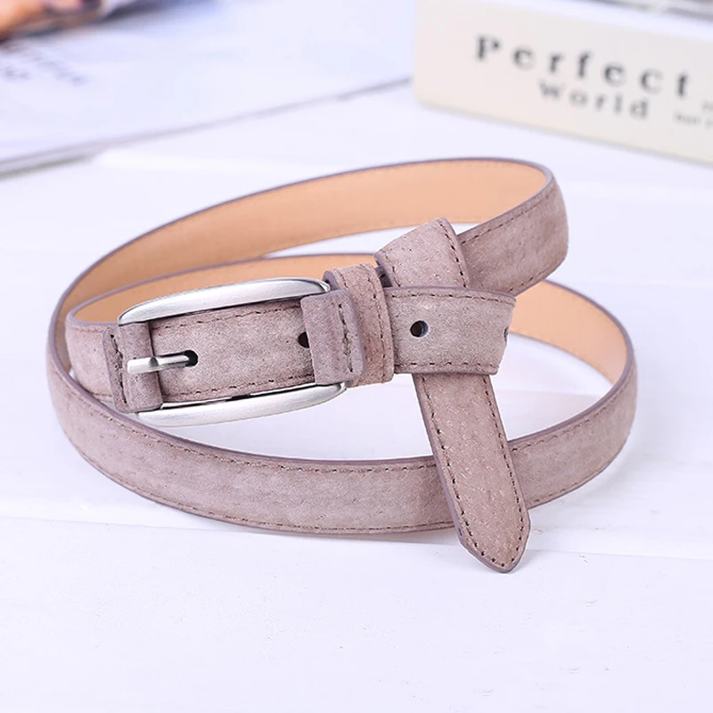 SofBeauForY Female Fashion Wild Thin Section Frosted Pig Skin Belt Trend Small Pin Buckle Dress Belt  10 Colors Available