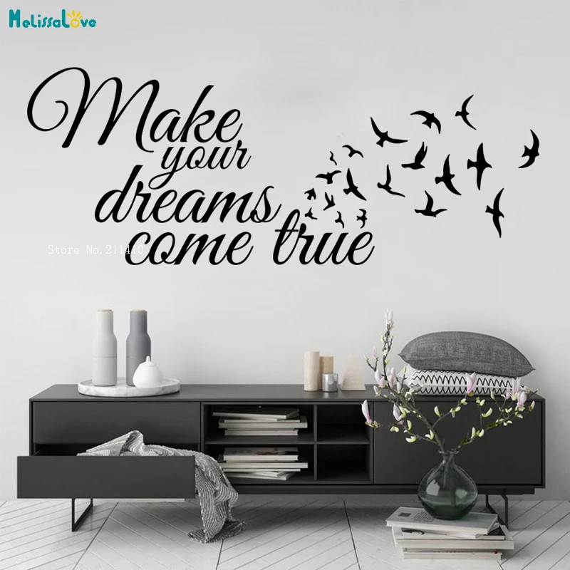 Art Word Make Your Dreams Come Ture Wall Sticker Office Decor Birds Vinyl Decals Inspire Everyone Art Decals YT3196