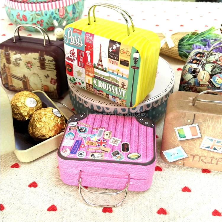 30pcs Retro Suitcase Creative Wedding Candy Box Earphone Wire Box Traveling Bag Change Gift box Sundries Storage Box Tea Tin Org