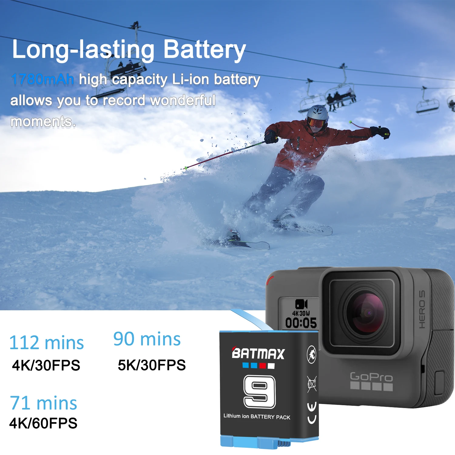 Batmax  Battery 1780 mAh for GoPro Hero 9  Hero 10 11 12 Cameras + 3-Slots LED USB Charger Black with Battery Storage