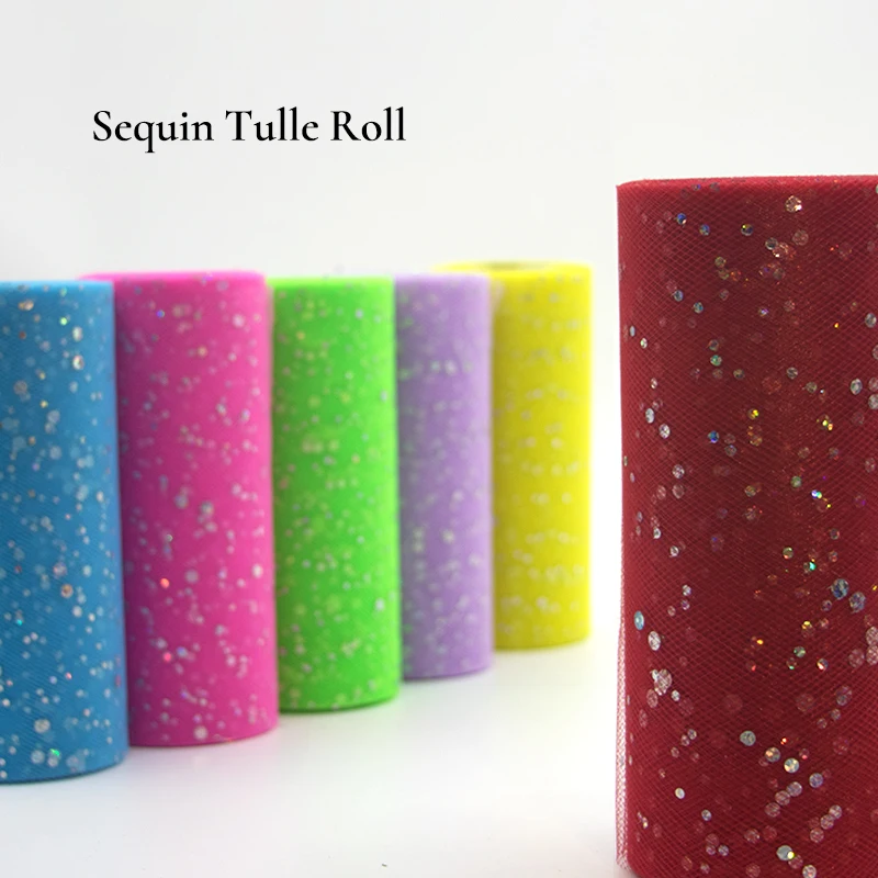 Glitter Sequin Tulle Roll 25 yard 15cm Spool Tutu Wedding Decoration Baby Shower Tutu Skirt Birthday Party Supplies Organza DIY