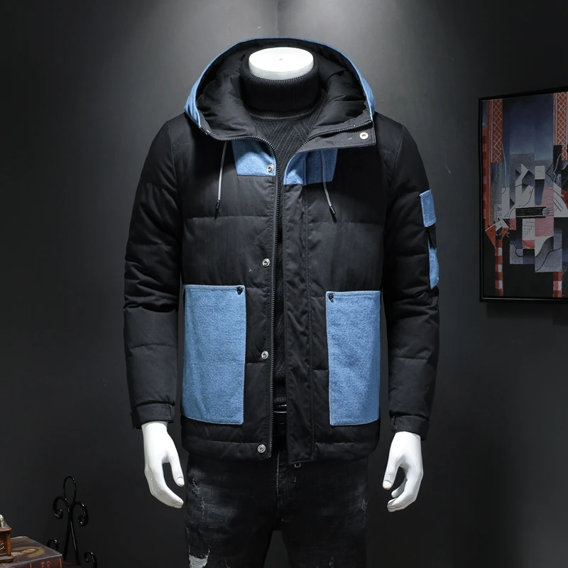 2020 New Fashion Design Men\'s Winter Splice Jacket Cotton-padded Parka Hooded Coat Plus Size M-4XL