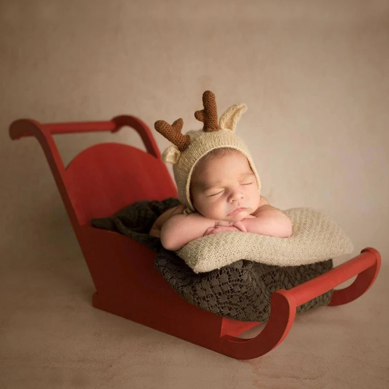 Newborn Baby Photography Props Accesories Christmas Theme Santa Sledges Photo Studio Xmas Wooden Sleigh Infant Photo Shoot Prop