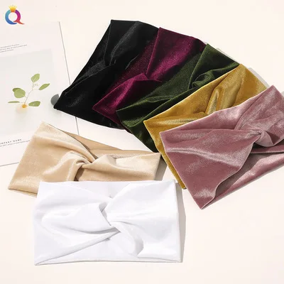 New fashion European and American retro gold velvet stretch cross hairband Fabric sports yoga anti-sweat headband