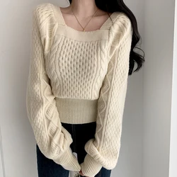 Square Collar Cashmere Sweater Women Pullover Enteritos Largos De Mujer Elegantes Tricot Feminino Sueter Invierno 2020 Chic Fall