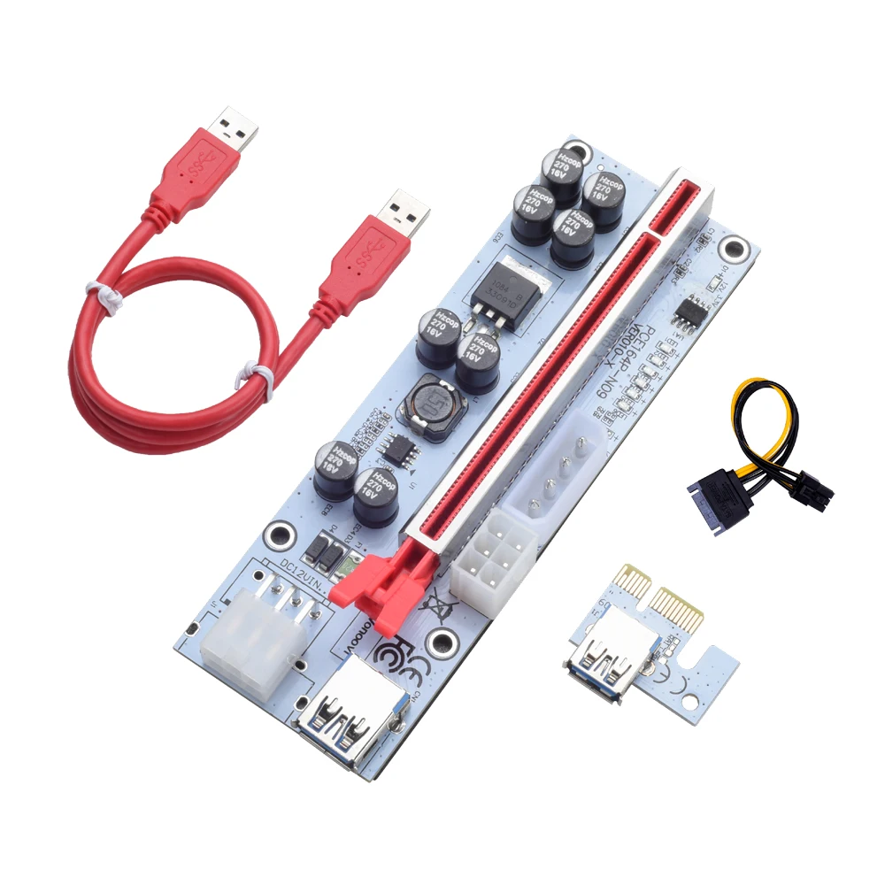 1 ZU 10PCS VER010-X PCIE Riser 010 Riser PCI Express X16 Riser Für Video Karte 4Pin 6Pin Power 8 kapazität LED Für Bergbau Bergmann