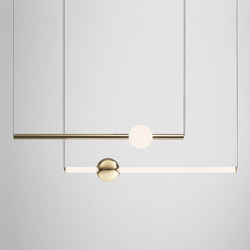 Simple Modern Art Chandelier With Vertical And Horizontal Lines Nordic Metal Luminous Ball Designer Restaurant Cafe Lights