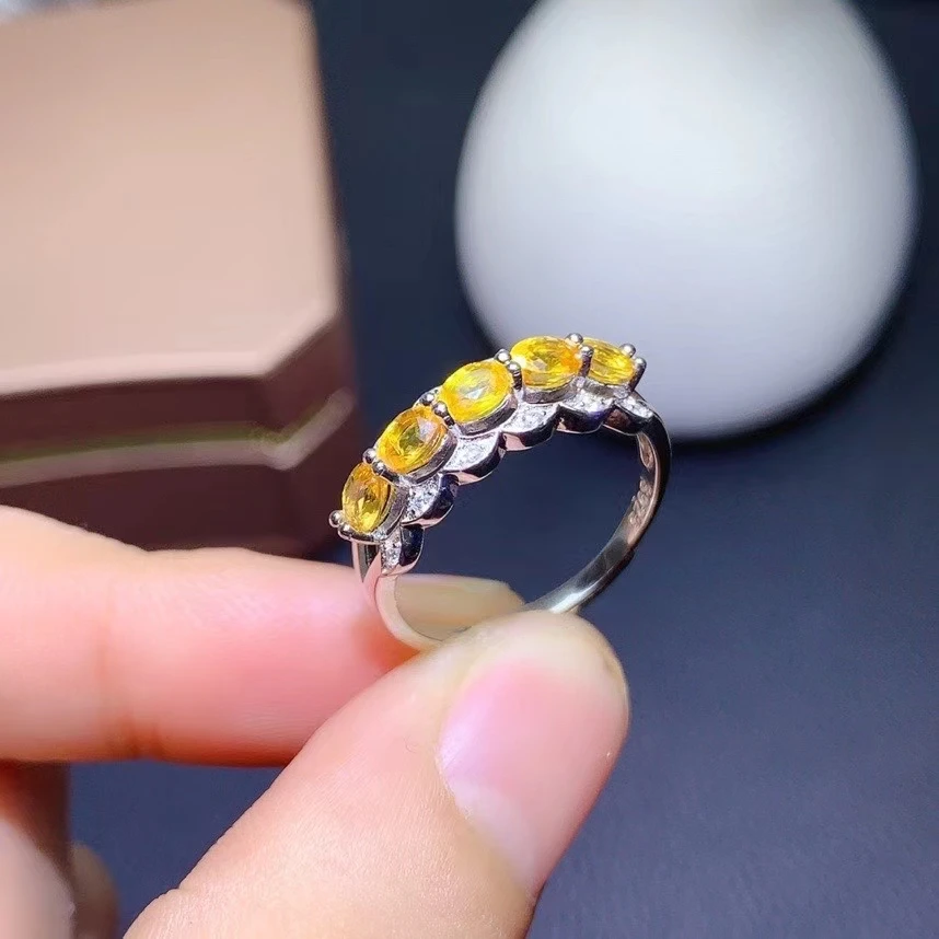 KJJEAXCMY fine jewelry 925 sterling silver inlaid natural yellow sapphire Women's simple popular adjustable ring support check