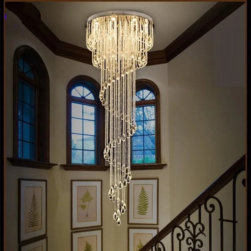 Crystal K9 Stairway Ceiling Lamps Modern Villa Chandelier Lighting GU10 LED Luxury Hanging Light Fixture Lamp Super Mall