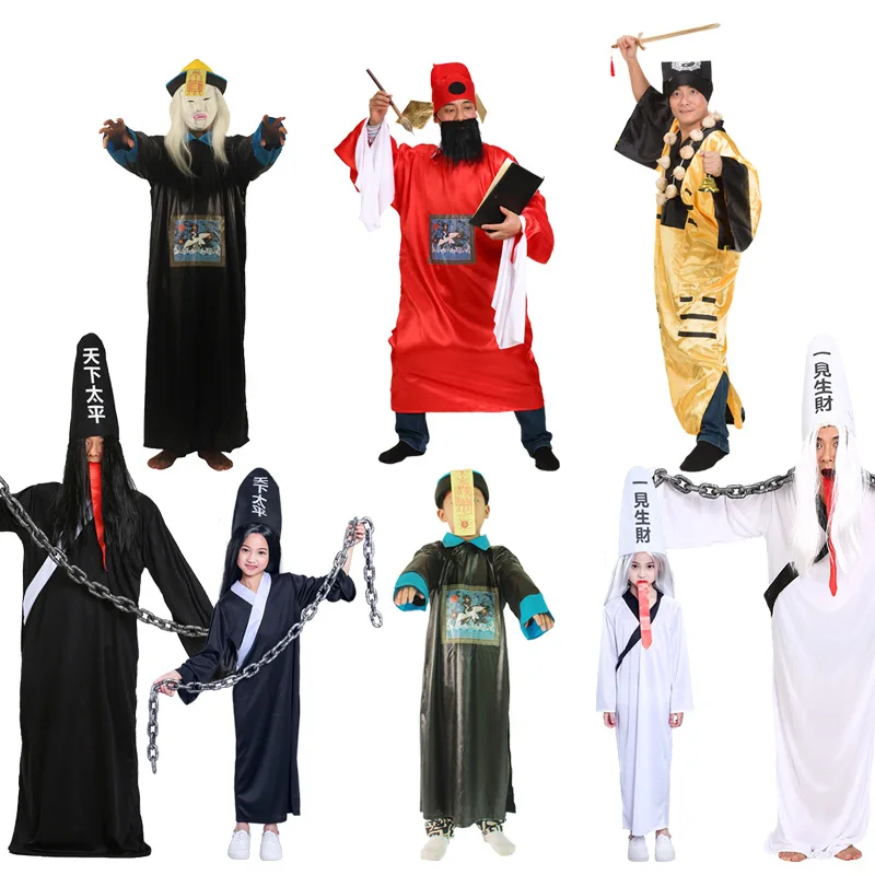 Halloween Horror Zombie Judge of Hell Taoist Cosplay Costume Adult Men Women Chinese Traditional Ghost Festival Outfits C38X52